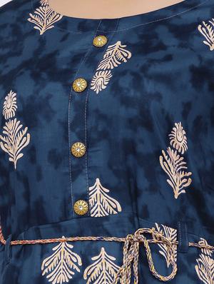 blue rayon aline ethnic dress - 17635759 - Standard Image - 4