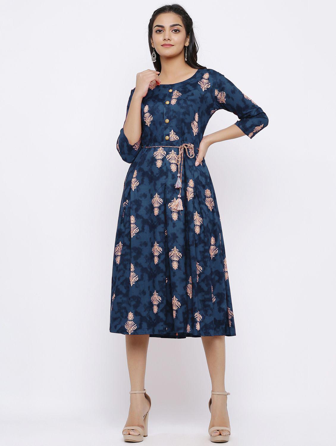 blue rayon aline ethnic dress - 17635759 - Zoom Image - 1