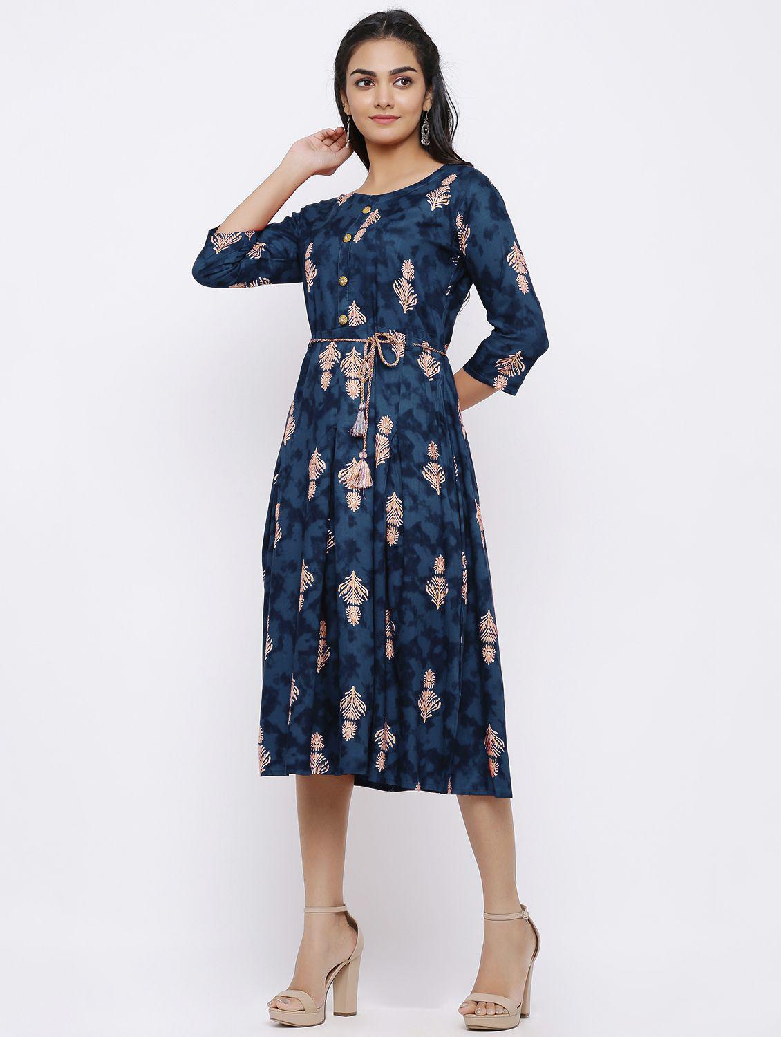 blue rayon aline ethnic dress - 17635759 - Zoom Image - 2