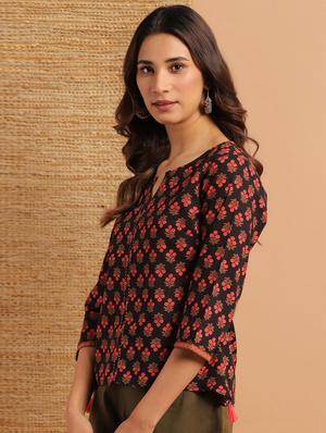 notch neck floral top - 17637776 - Standard Image - 2