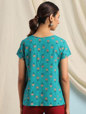 key hole neck printed top - 17637777 - Standard Image - 3