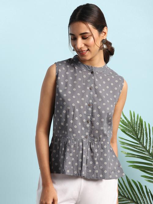 mandarin neck floral top - 17637780 - Standard Image - 1