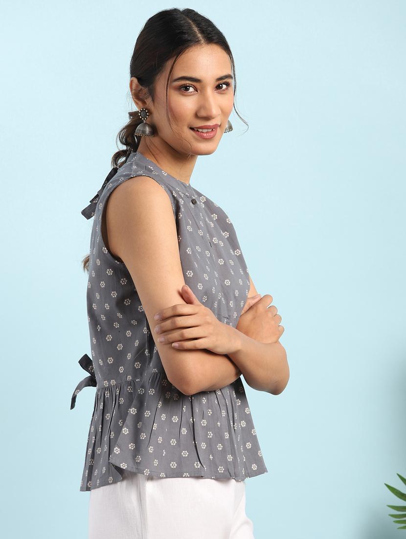 mandarin neck floral top - 17637780 - Zoom Image - 2