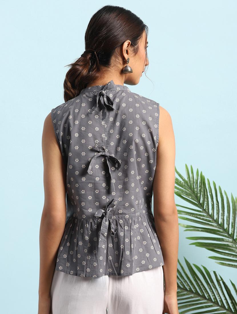 mandarin neck floral top - 17637780 - Zoom Image - 3
