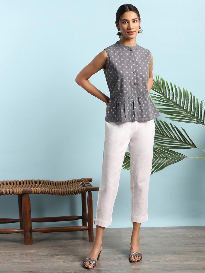 mandarin neck floral top - 17637780 - Zoom Image - 4