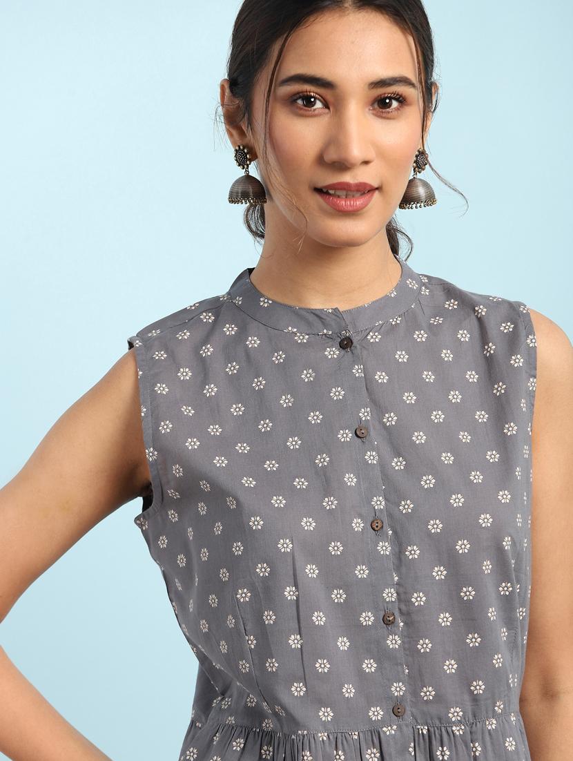 mandarin neck floral top - 17637780 - Zoom Image - 5