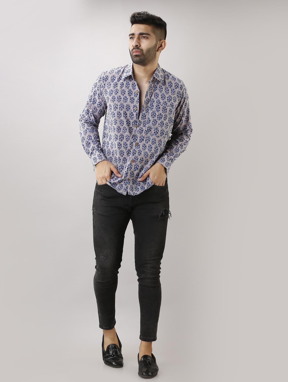 grey printed casual shirt - 17637815 - Zoom Image - 4