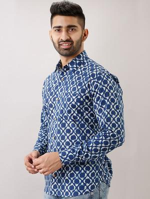 blue printed casual shirt - 17637816 - Standard Image - 2