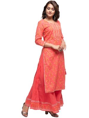 peach cotton kurta sharara set - 17638102 - Standard Image - 2