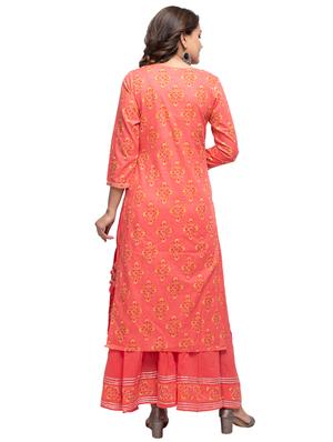peach cotton kurta sharara set - 17638102 - Standard Image - 3