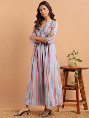 overlap neck striped maxi dress - 17638294 - Standard Image - 2