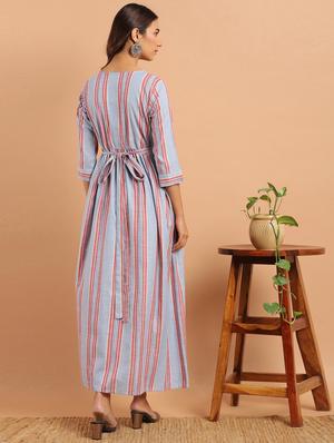 overlap neck striped maxi dress - 17638294 - Standard Image - 3