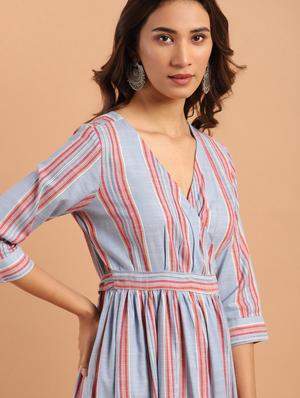 overlap neck striped maxi dress - 17638294 - Standard Image - 4