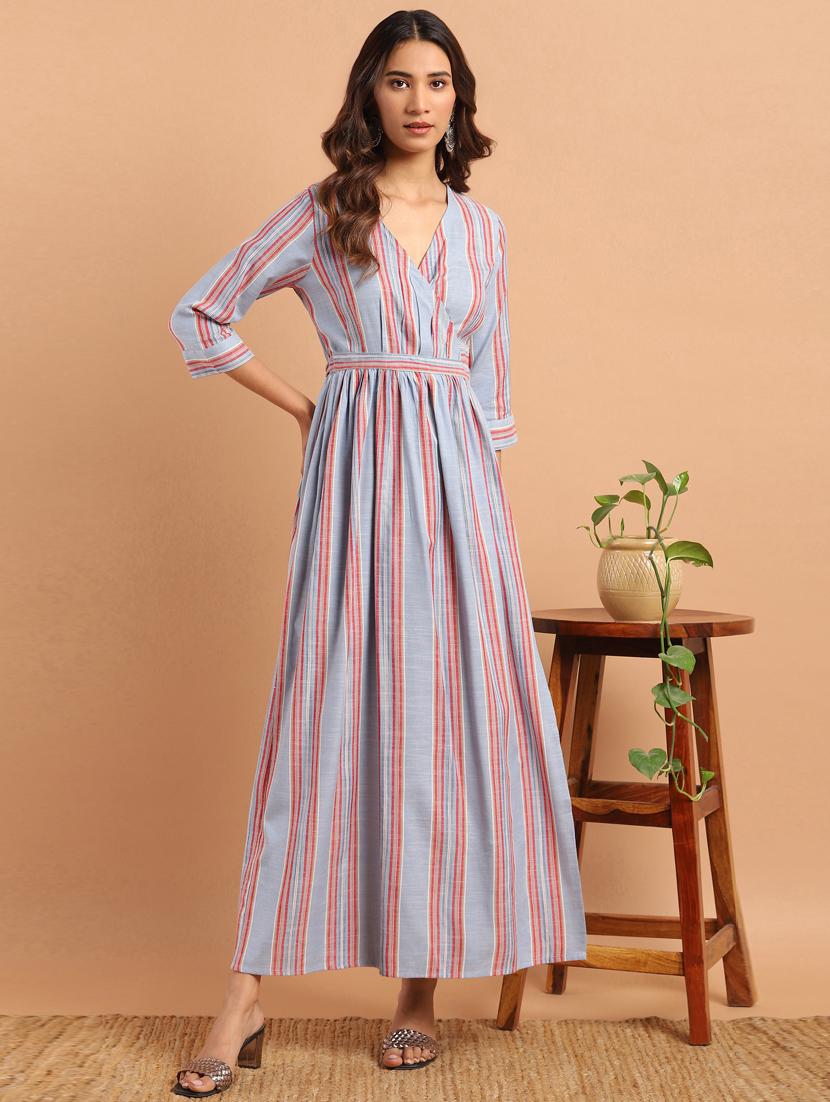 overlap neck striped maxi dress - 17638294 - Zoom Image - 1
