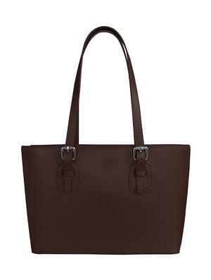 brown colored leatherette (pu) regular tote - 17639945 - Standard Image - 2