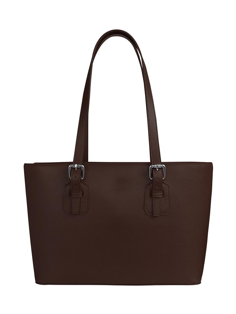 brown colored leatherette (pu) regular tote - 17639945 - Zoom Image - 2