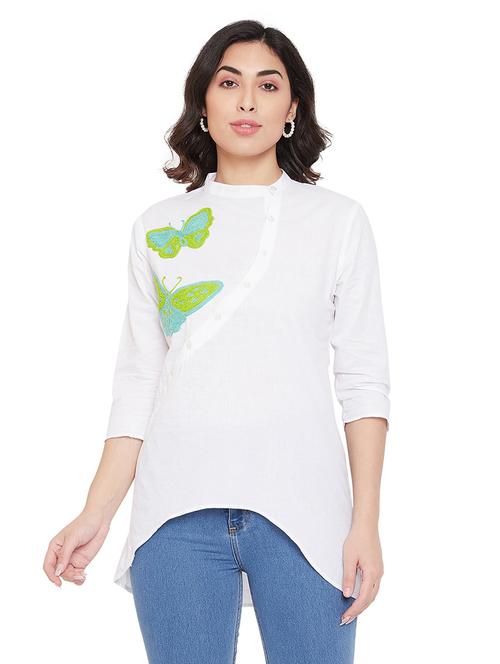 mandarin neck embroidered detail tunic - 17639983 - Standard Image - 1