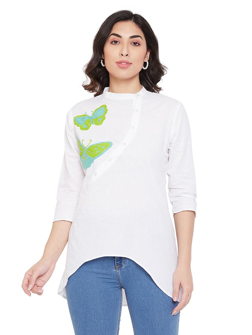 mandarin neck embroidered detail tunic - 17639983 - Zoom Image - 1