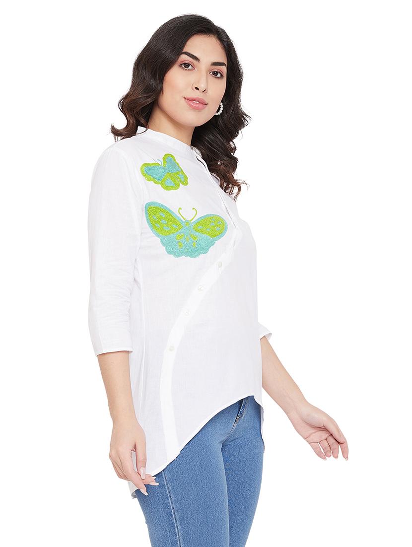mandarin neck embroidered detail tunic - 17639983 - Zoom Image - 2