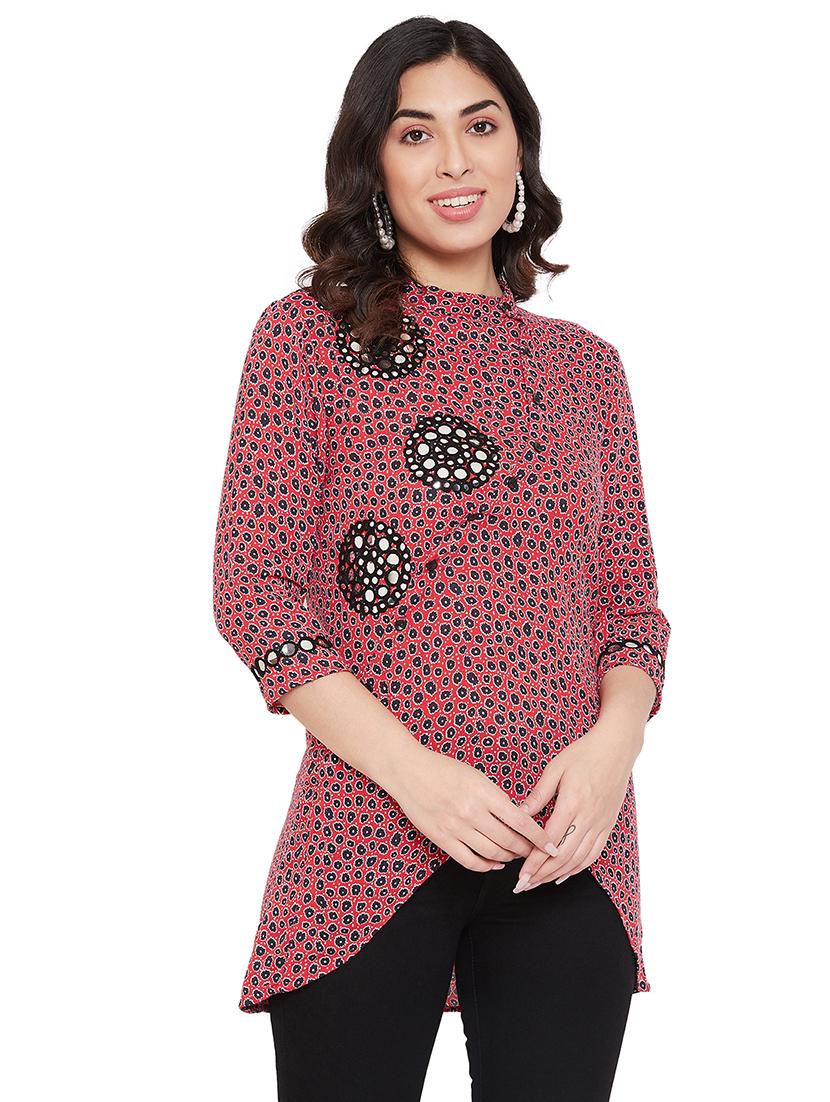 mandarin neck embroidered detail tunic - 17639985 - Zoom Image - 1