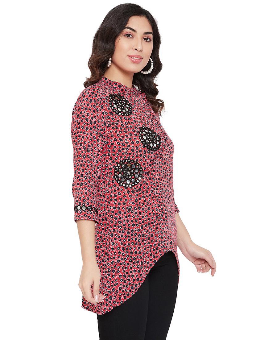 mandarin neck embroidered detail tunic - 17639985 - Zoom Image - 2