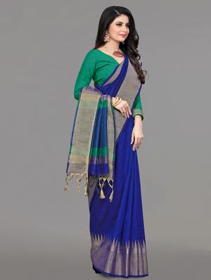 solid bordered bhagalpuri saree with blouse - 17639989 - Standard Image - 3