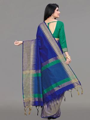 solid bordered bhagalpuri saree with blouse - 17639989 - Standard Image - 4