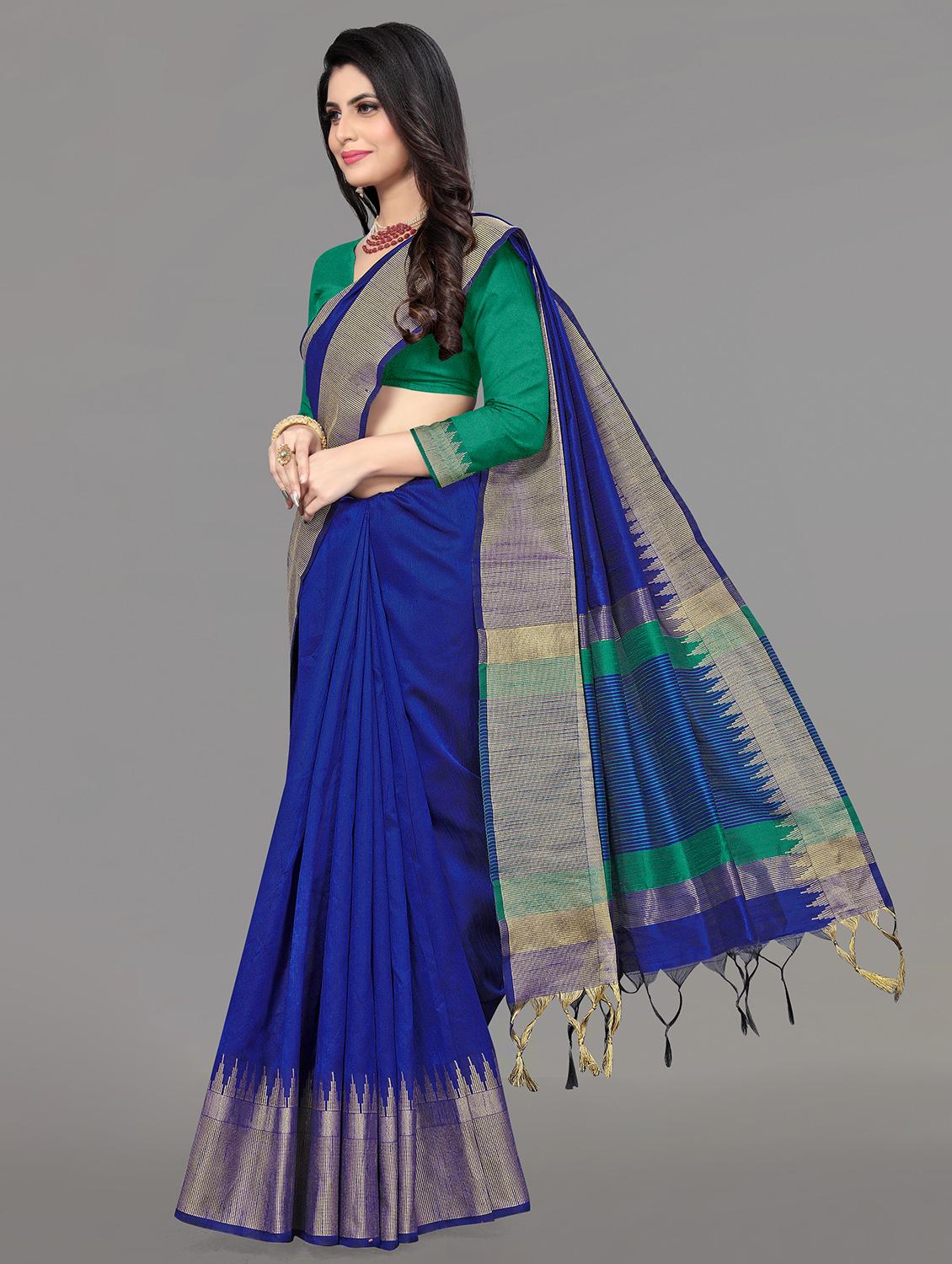 solid bordered bhagalpuri saree with blouse - 17639989 - Zoom Image - 2