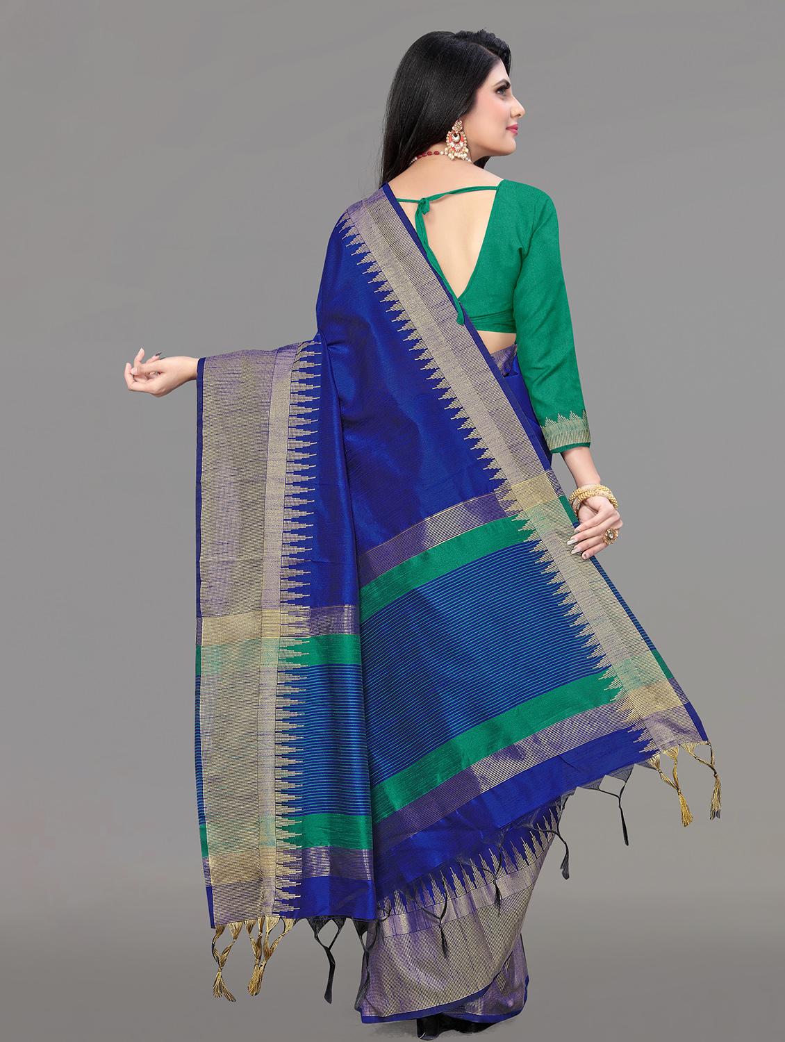 solid bordered bhagalpuri saree with blouse - 17639989 - Zoom Image - 4
