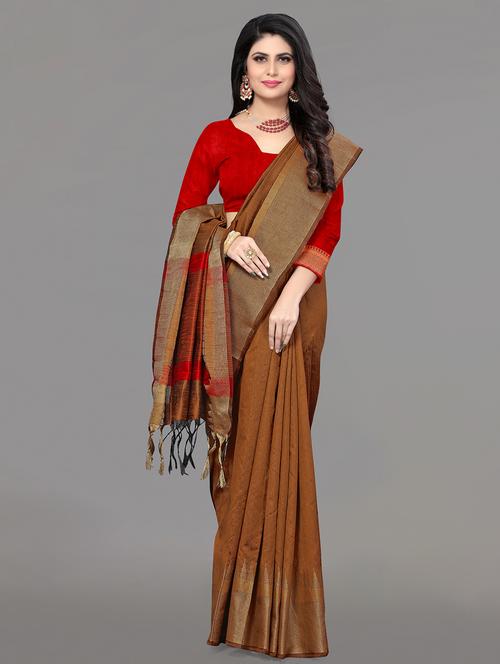 solid bordered bhagalpuri saree with blouse - 17639990 - Standard Image - 1
