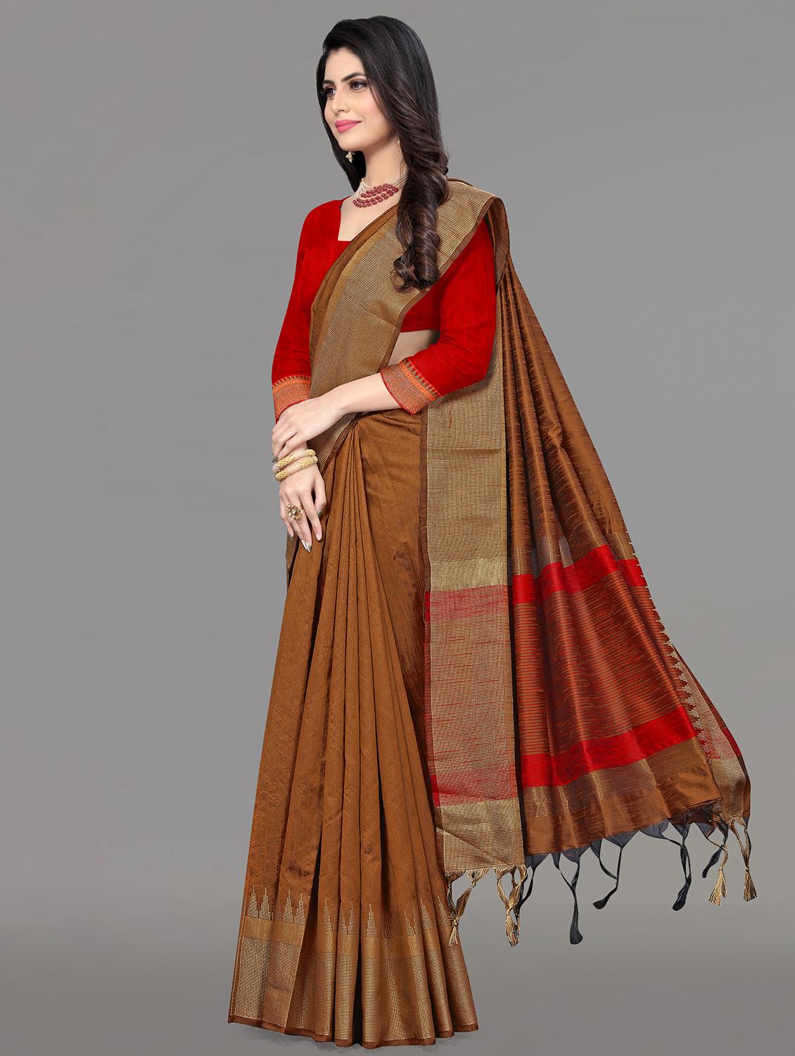 solid bordered bhagalpuri saree with blouse - 17639990 - Zoom Image - 2