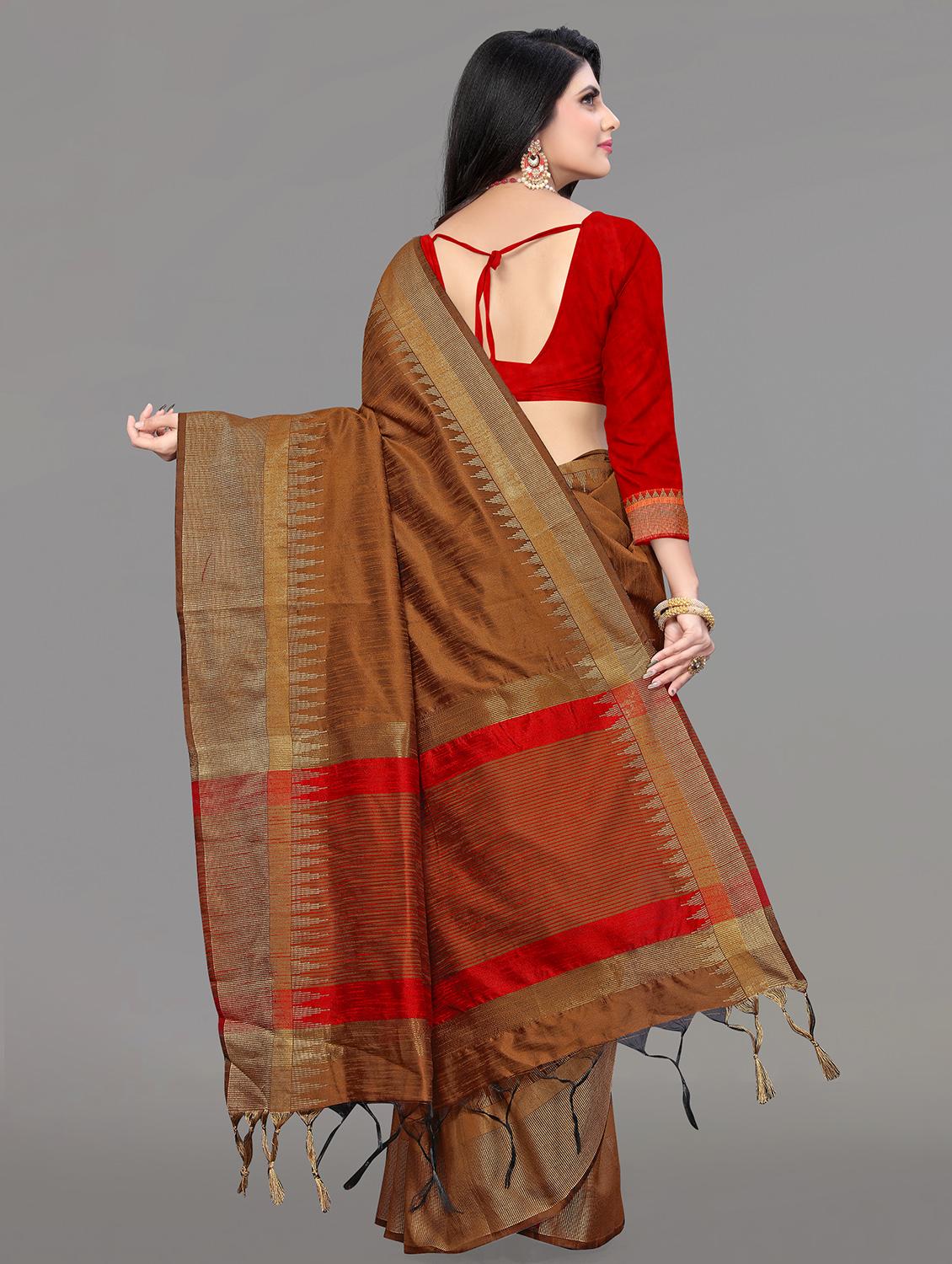 solid bordered bhagalpuri saree with blouse - 17639990 - Zoom Image - 4