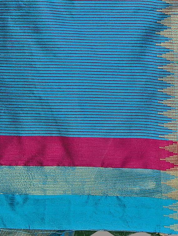 solid bordered bhagalpuri saree with blouse - 17639991 - Zoom Image - 6