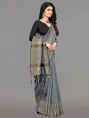solid bordered bhagalpuri saree with blouse - 17639992 - Standard Image - 3