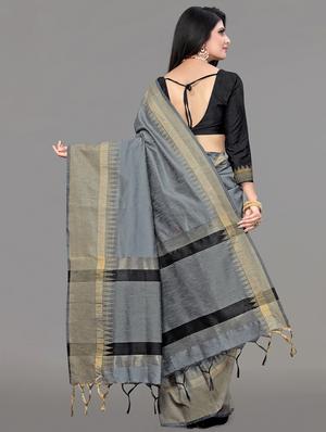solid bordered bhagalpuri saree with blouse - 17639992 - Standard Image - 4