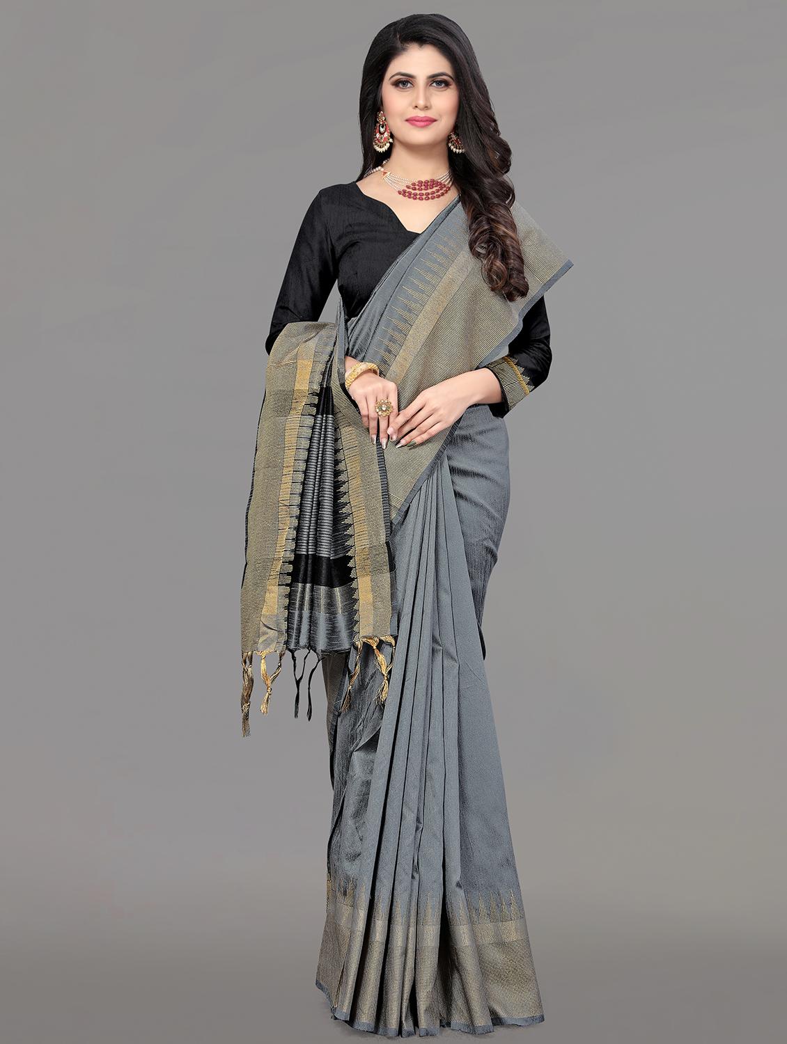 solid bordered bhagalpuri saree with blouse - 17639992 - Zoom Image - 1