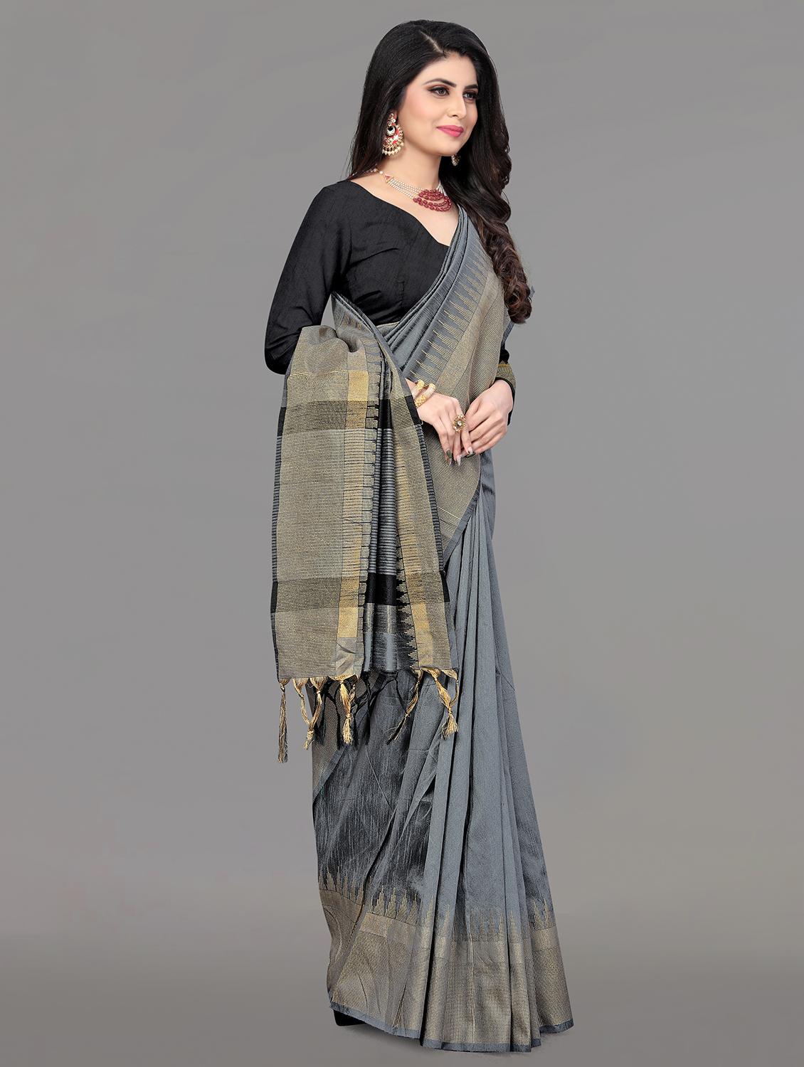 solid bordered bhagalpuri saree with blouse - 17639992 - Zoom Image - 3
