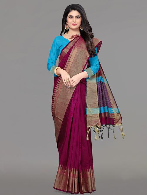 solid bordered bhagalpuri saree with blouse - 17639993 - Standard Image - 1