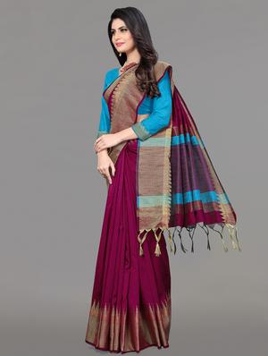 solid bordered bhagalpuri saree with blouse - 17639993 - Standard Image - 2