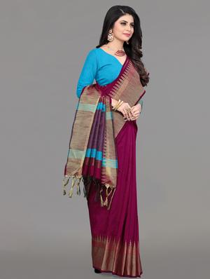 solid bordered bhagalpuri saree with blouse - 17639993 - Standard Image - 3
