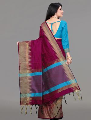 solid bordered bhagalpuri saree with blouse - 17639993 - Standard Image - 4