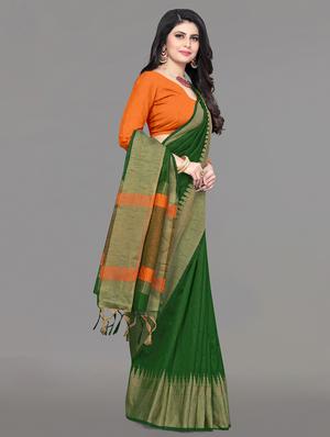 solid bordered bhagalpuri saree with blouse - 17639994 - Standard Image - 3