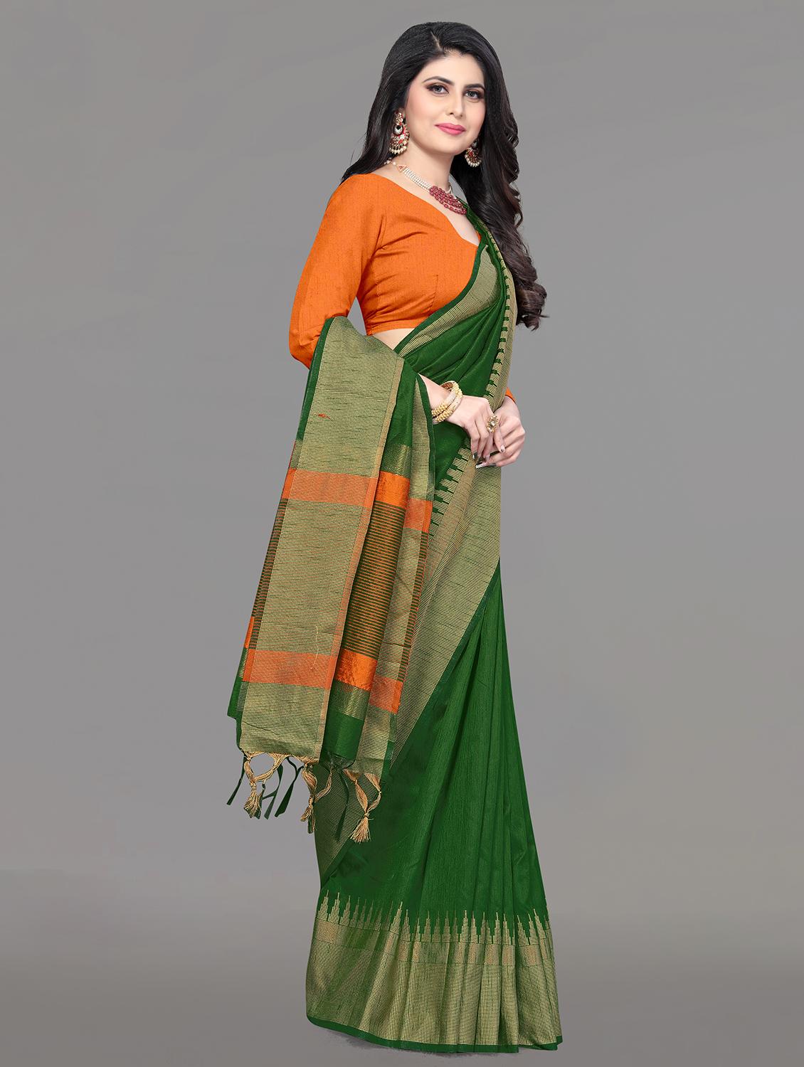 solid bordered bhagalpuri saree with blouse - 17639994 - Zoom Image - 3