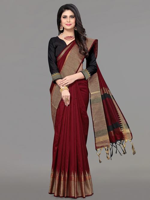 solid bordered bhagalpuri saree with blouse - 17639995 - Standard Image - 1