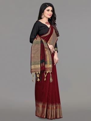 solid bordered bhagalpuri saree with blouse - 17639995 - Standard Image - 2