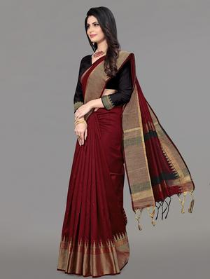 solid bordered bhagalpuri saree with blouse - 17639995 - Standard Image - 3