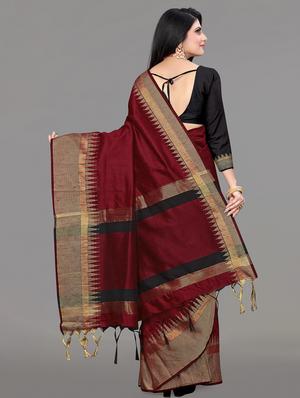 solid bordered bhagalpuri saree with blouse - 17639995 - Standard Image - 4