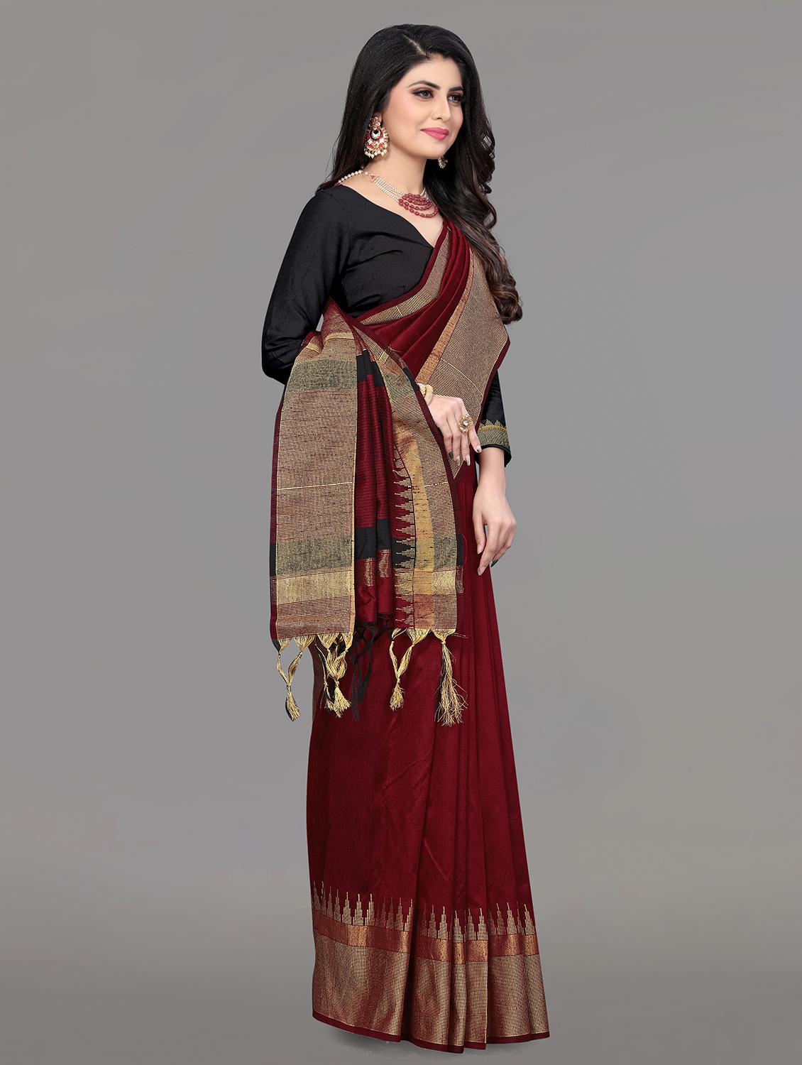 solid bordered bhagalpuri saree with blouse - 17639995 - Zoom Image - 2