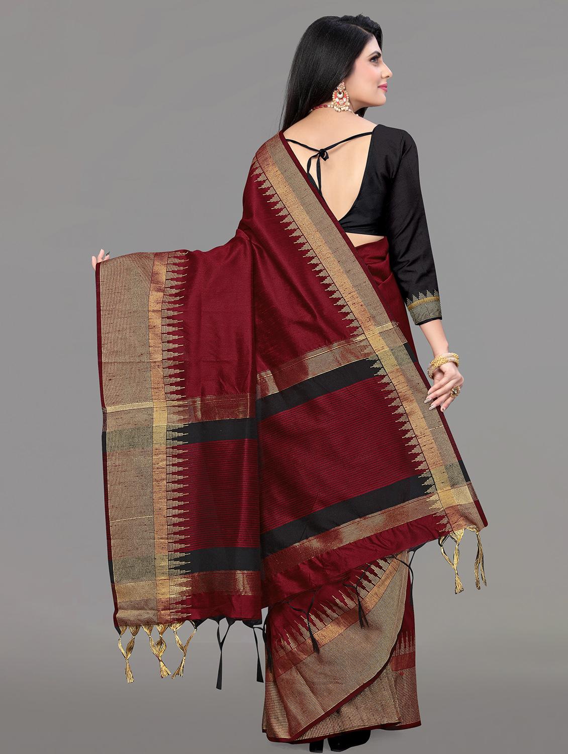 solid bordered bhagalpuri saree with blouse - 17639995 - Zoom Image - 4