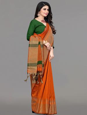 solid bordered bhagalpuri saree with blouse - 17639999 - Standard Image - 3